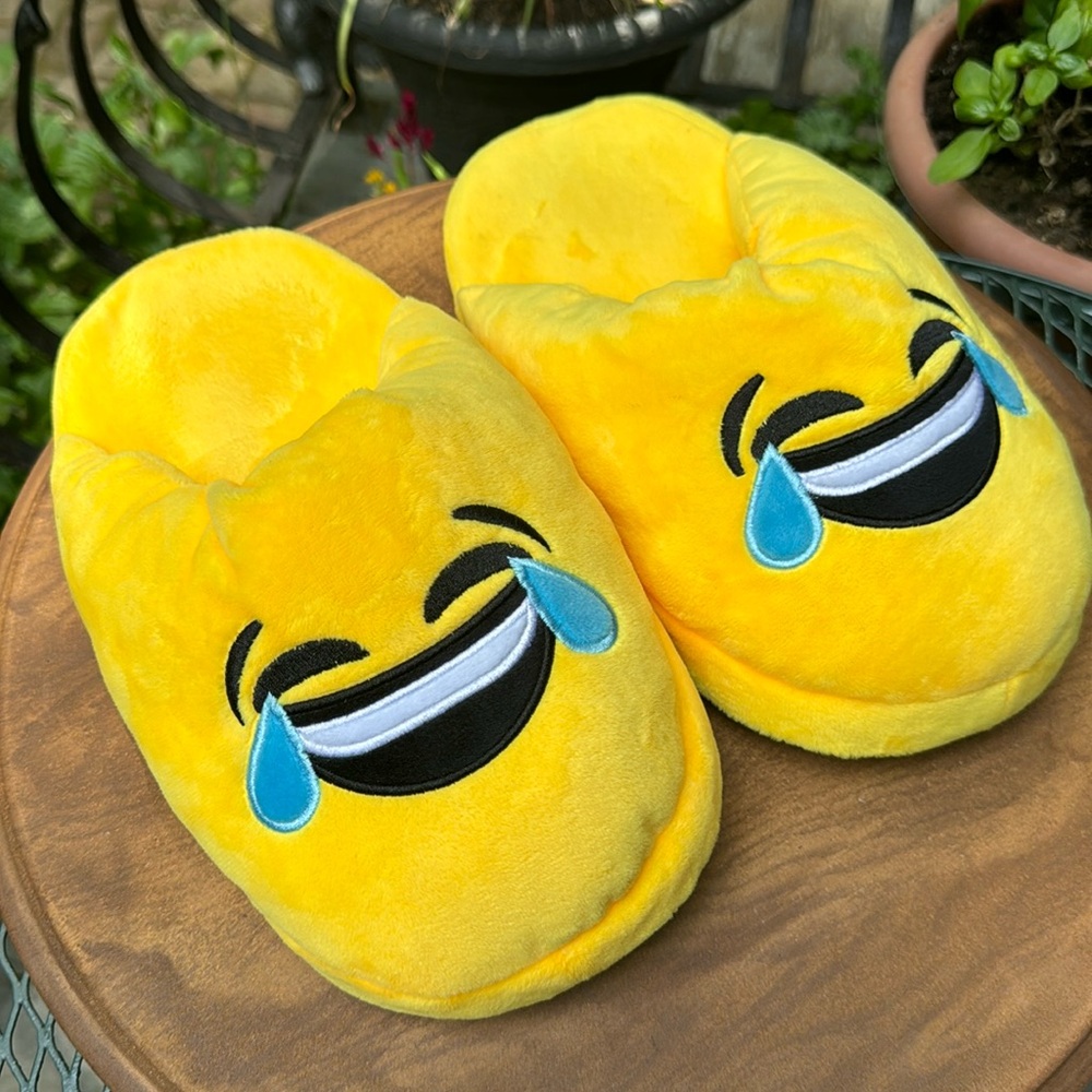 Emoji Slippers 😂 Soft,like new. M / L. Big fluffy smiley face! Happy comfort❤️